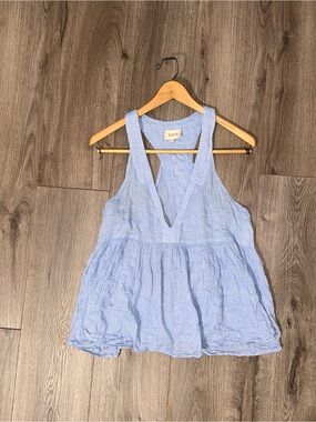 Koch Top Women’s Sleeveless Light Blue V-Neck Peplum Cotton Tank Size Medium